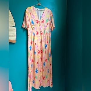 Never Fully Dressed Satin Vacation Beach Mid Maxi Dress In Orange Seashell Print